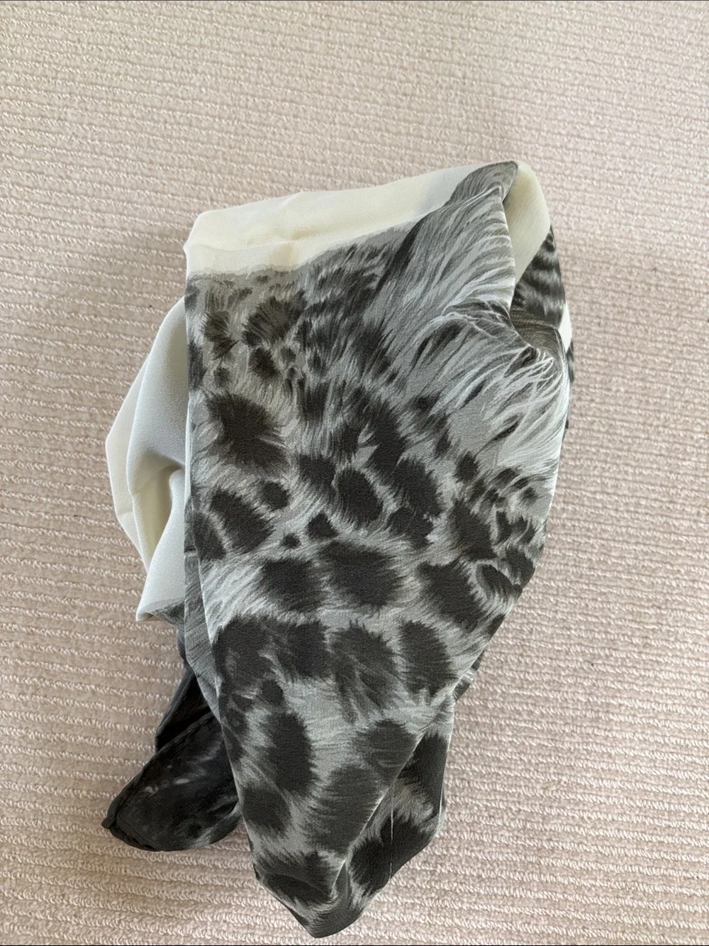 Olive and Cream Leopard Face Silk-Style Scarf
